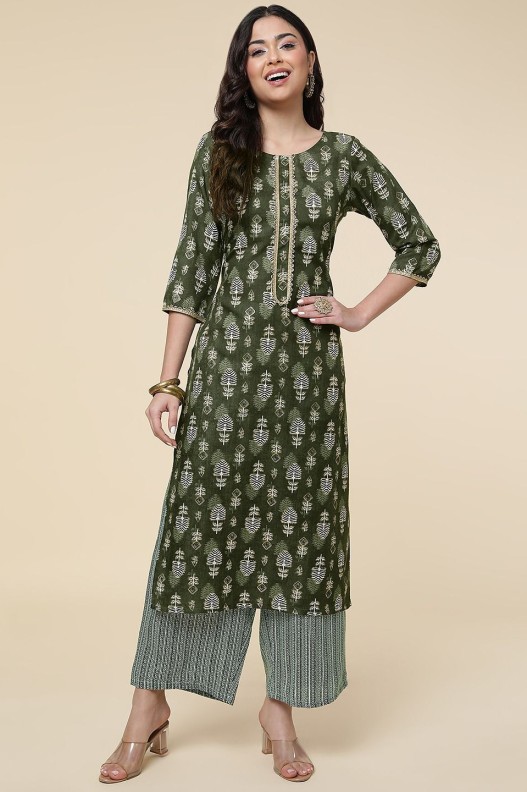 Floral Cotton Printed Straight Kurta With Plazzo set
